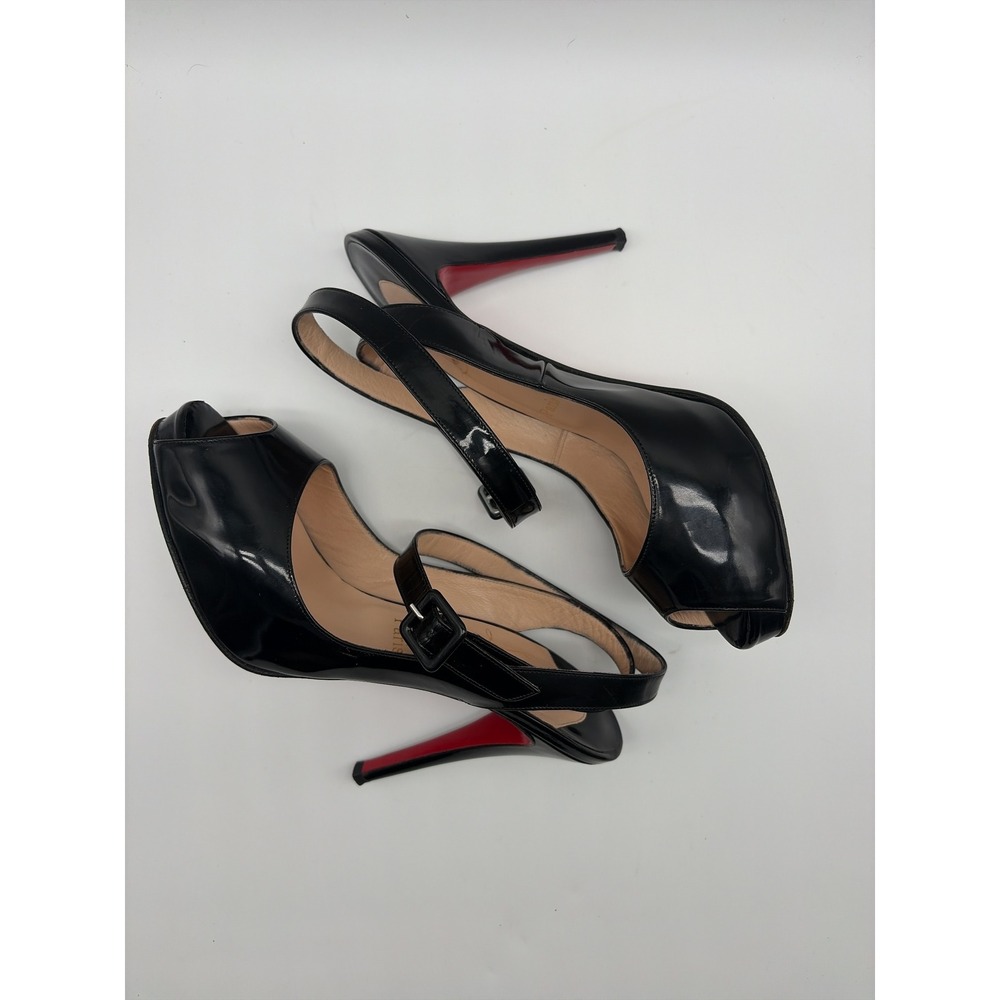Christian Louboutin Lady Peep Slingback Black Patent Leather Heels Size 38.5 - Picture 6 of 9
